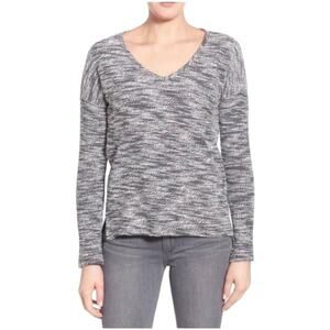 Paige Martine Slouchy V-Neck Knit Sweater Size XS Midnight White Marl Side Slits